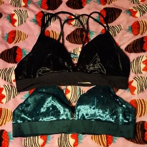 Velvet Bralette Set - Black and Dark Green